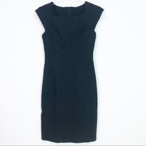 BANANA REPUBLIC CLASSIC LBD BLACK CAP SLEEVE PONTE KNIT SHEATH DRESS EUC